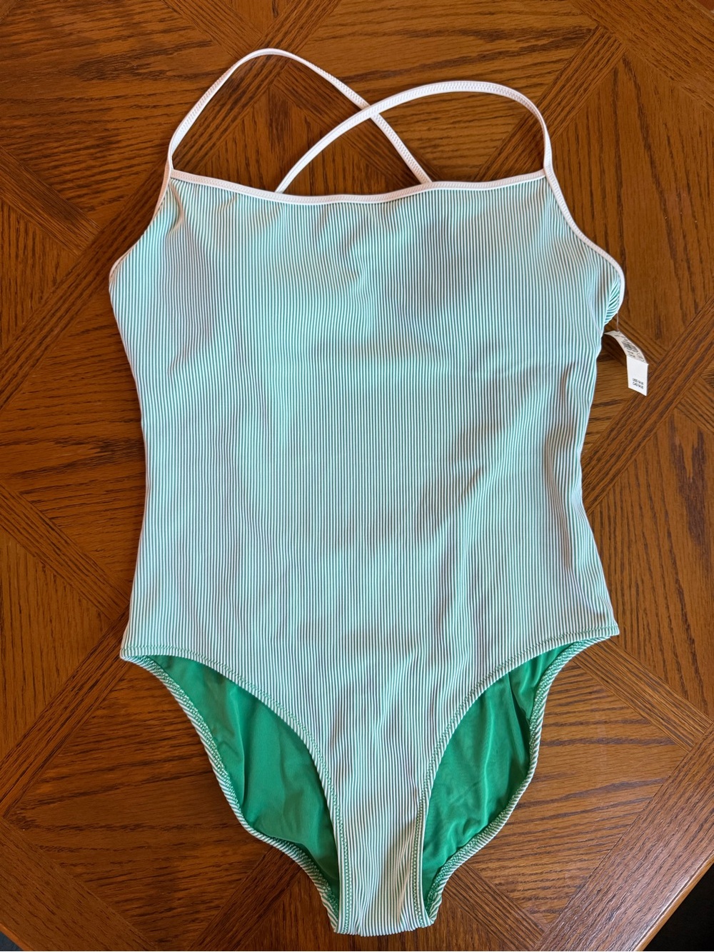 Aerie Ribbed Scoop Green Stripe One-Piece Swimsuit